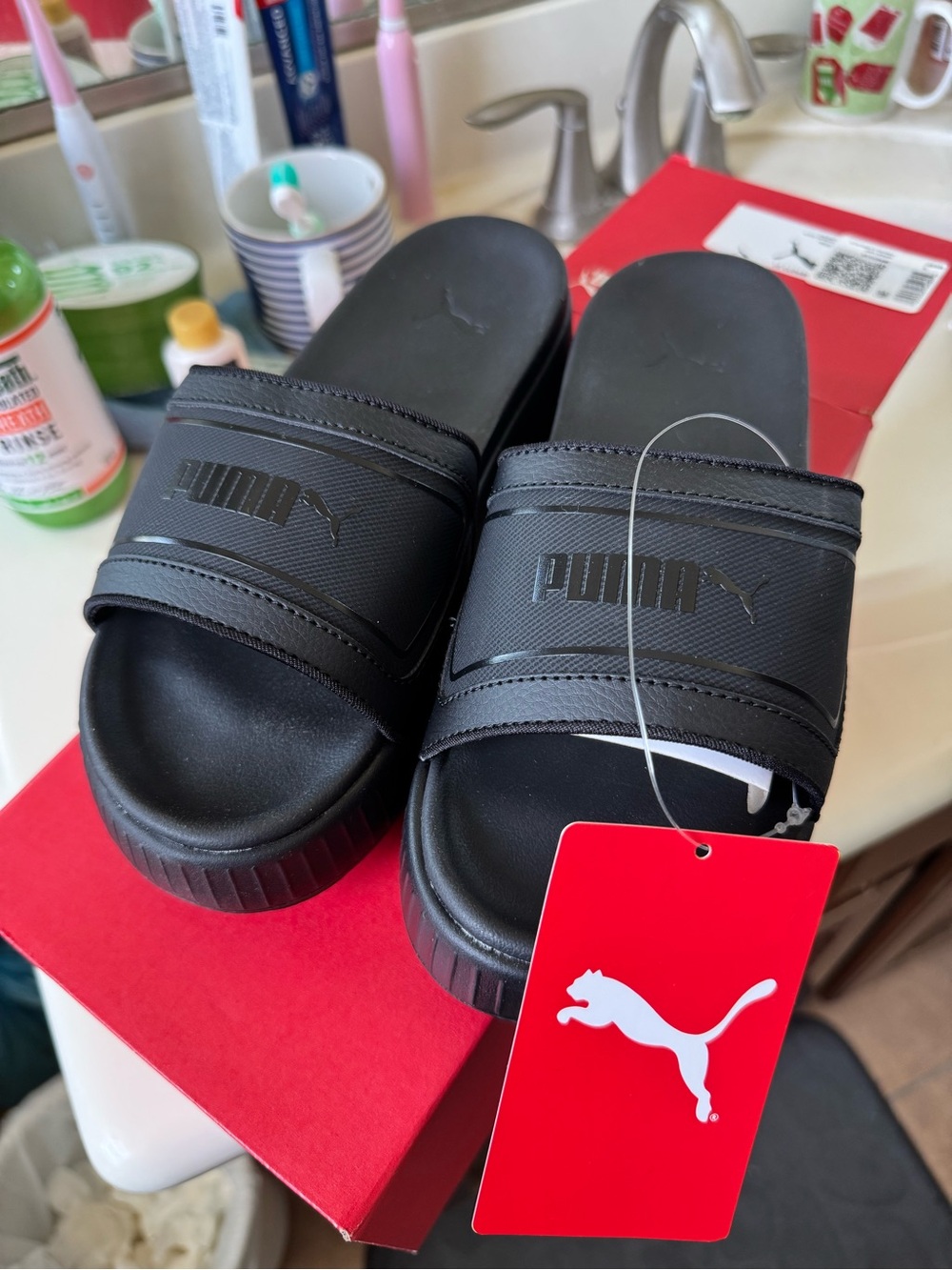 Puma Black Slide Sandals with Logo Strap